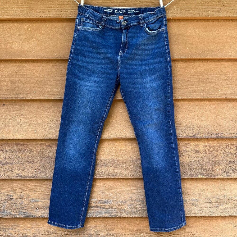 Childrens Place Boys Size 16 Stretch Adjustable Waist Straight Leg Dark Wash Jea